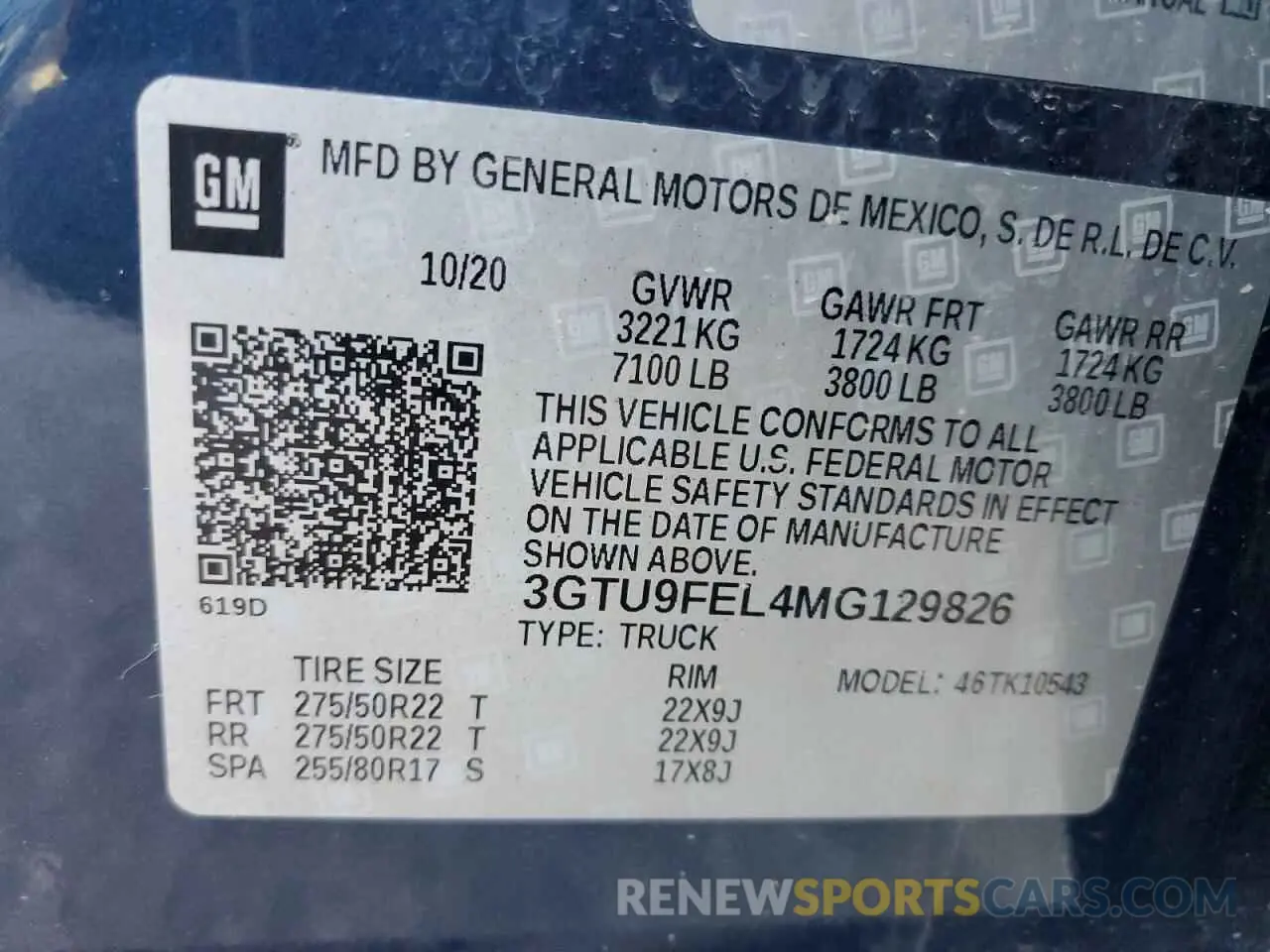 12 Photograph of a damaged car 3GTU9FEL4MG129826 GMC SIERRA 2021