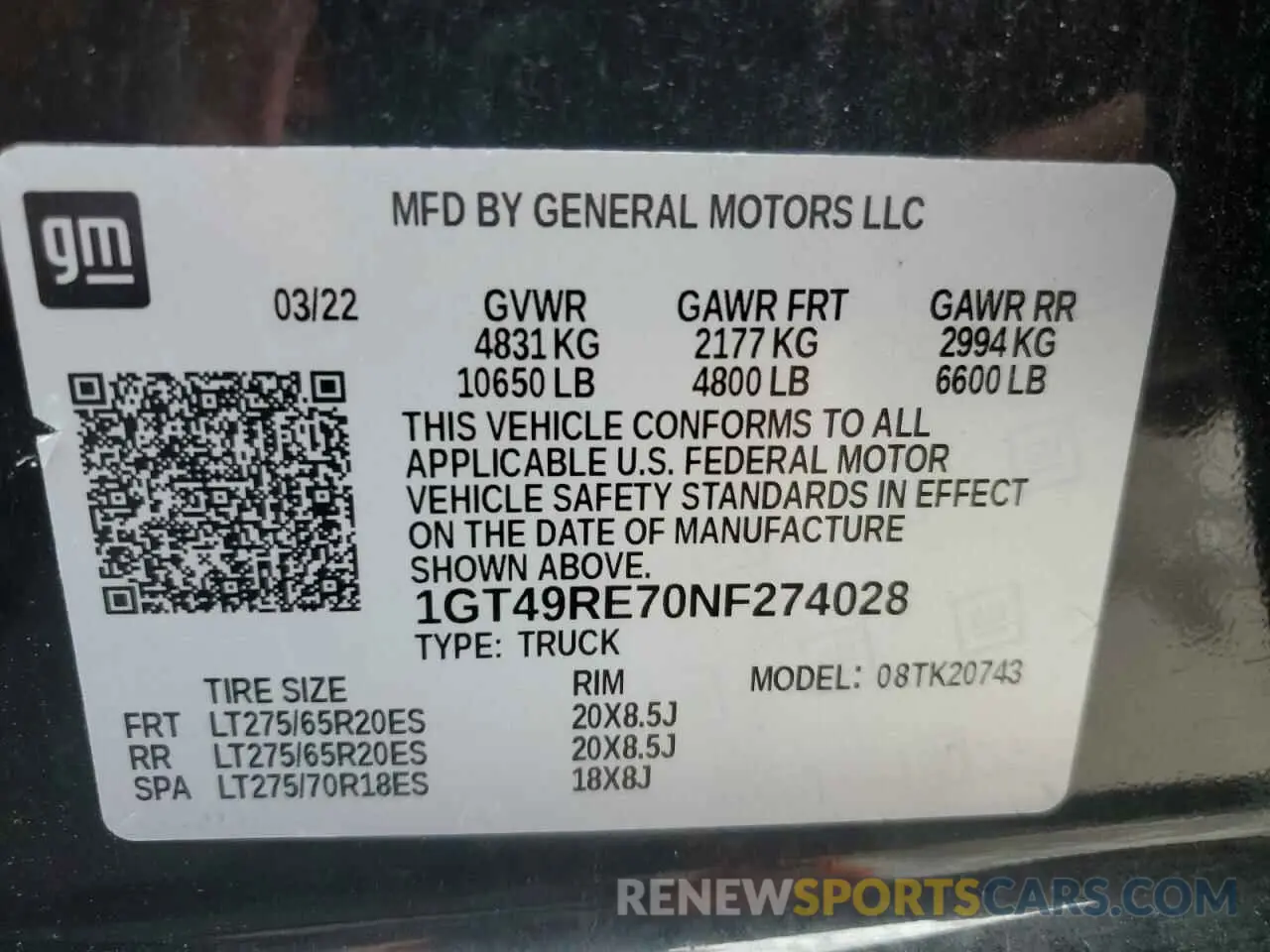 13 Photograph of a damaged car 1GT49RE70NF274028 GMC SIERRA 2022