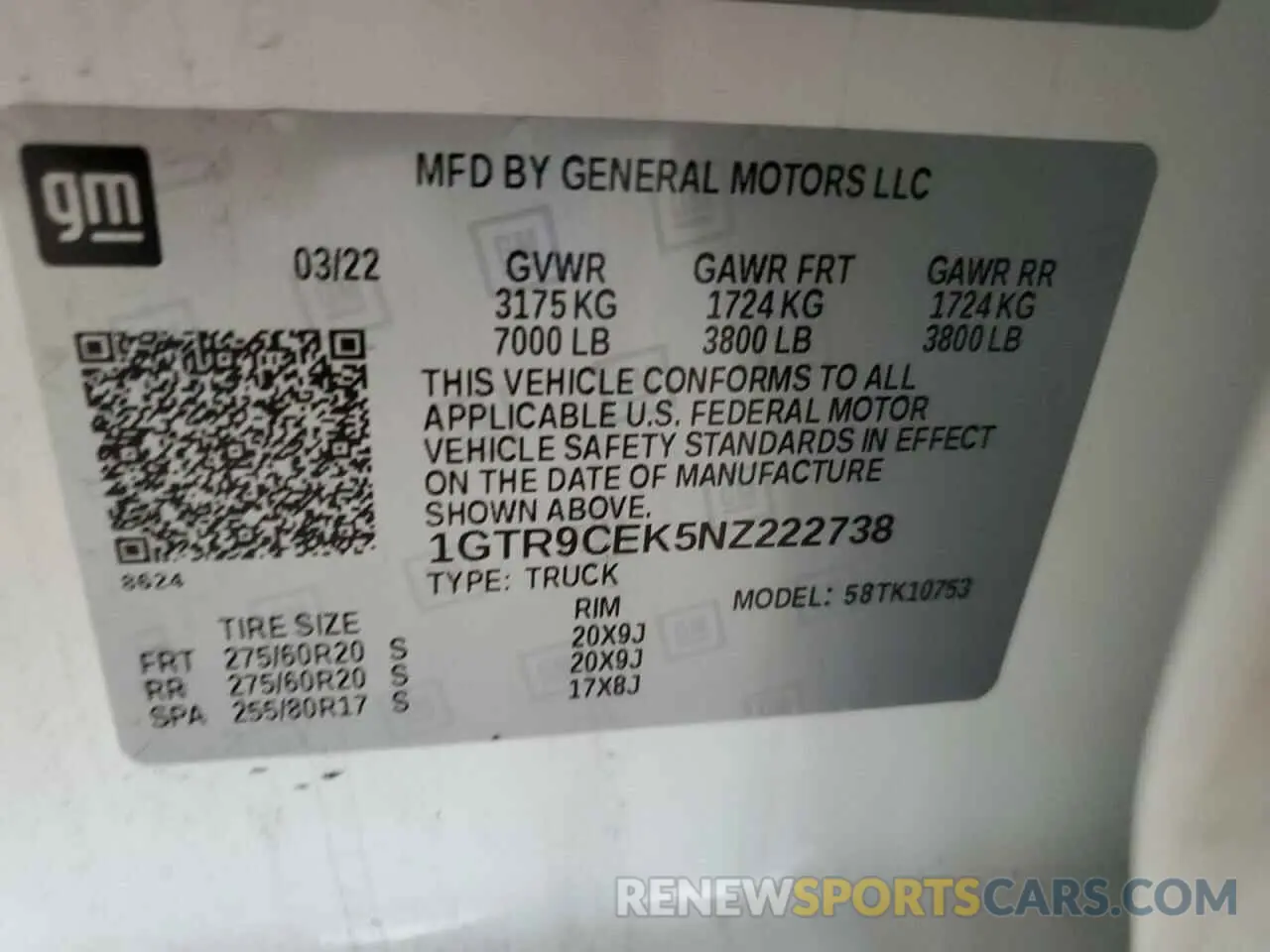 13 Photograph of a damaged car 1GTR9CEK5NZ222738 GMC SIERRA 2022
