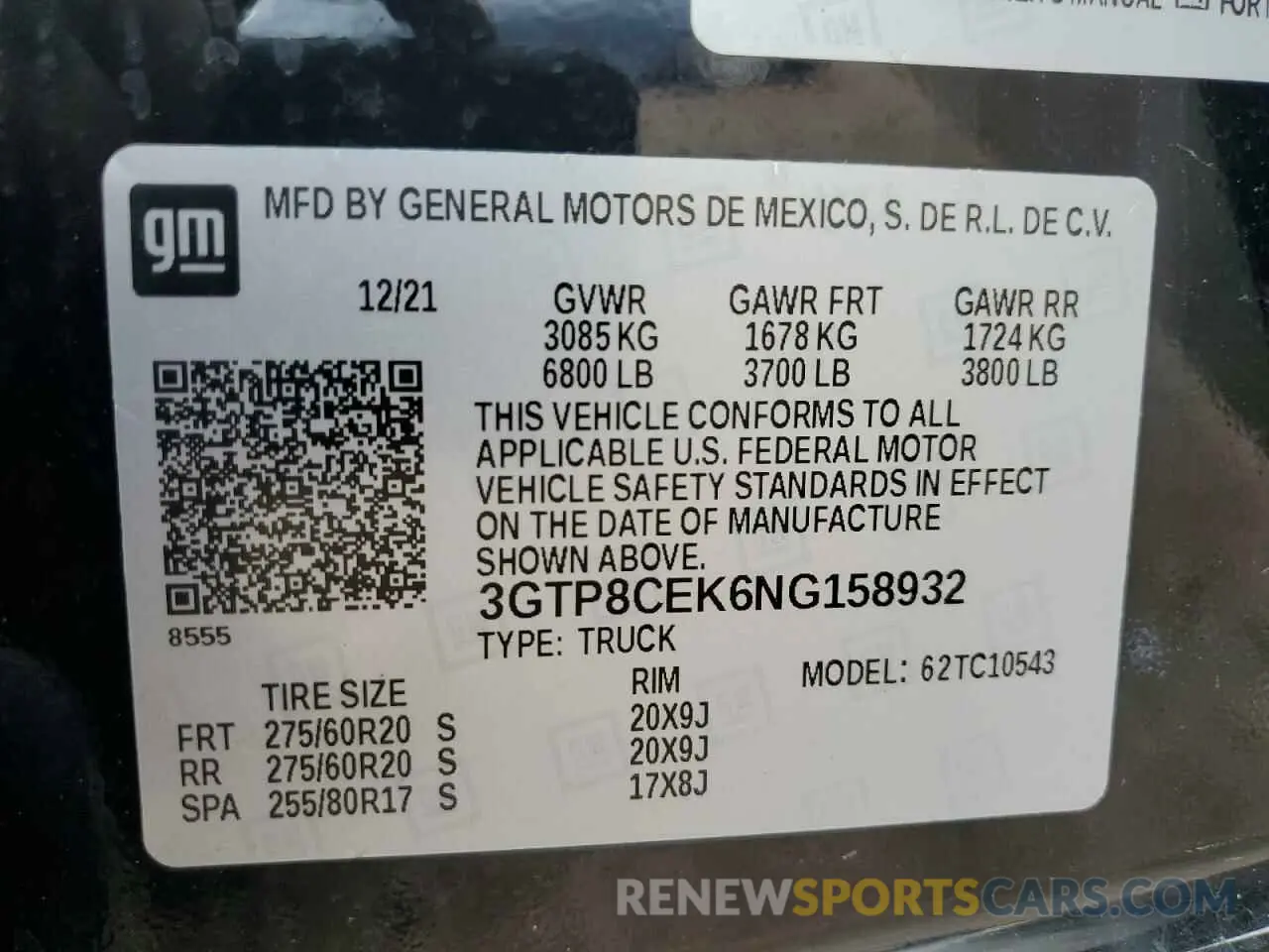 13 Photograph of a damaged car 3GTP8CEK6NG158932 GMC SIERRA 2022