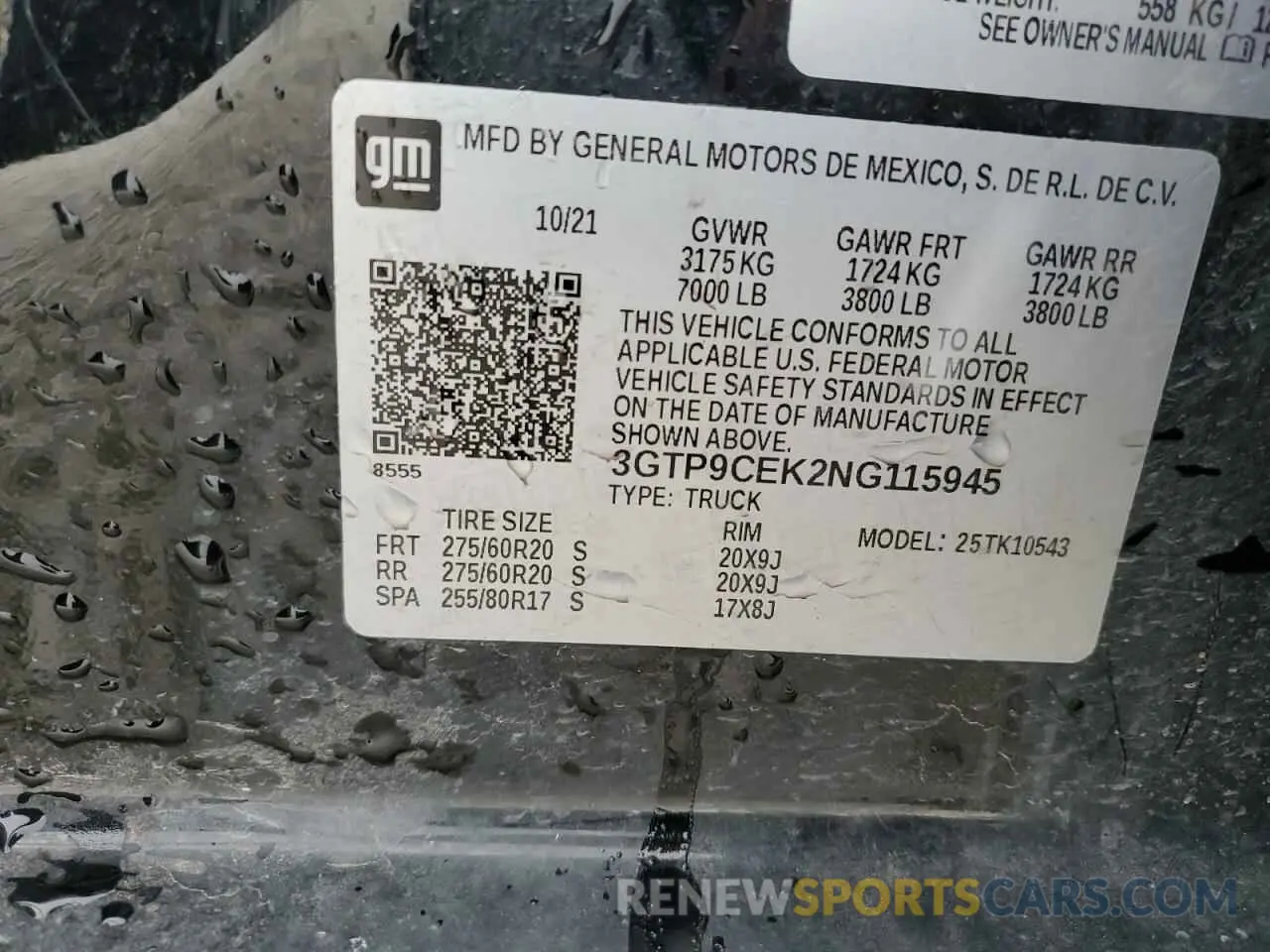 13 Photograph of a damaged car 3GTP9CEK2NG115945 GMC SIERRA 2022