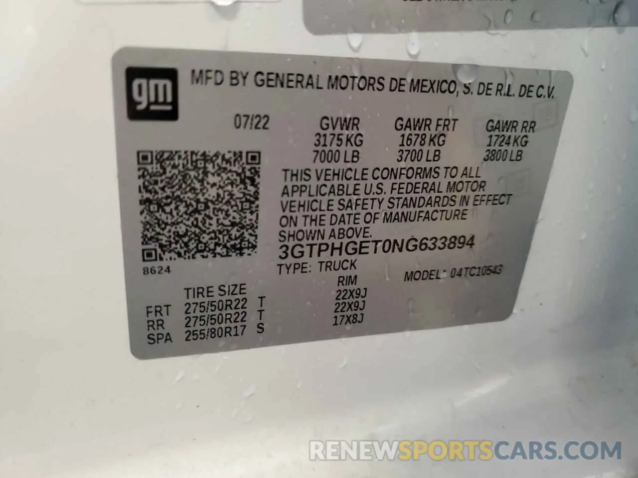 12 Photograph of a damaged car 3GTPHGET0NG633894 GMC SIERRA 2022