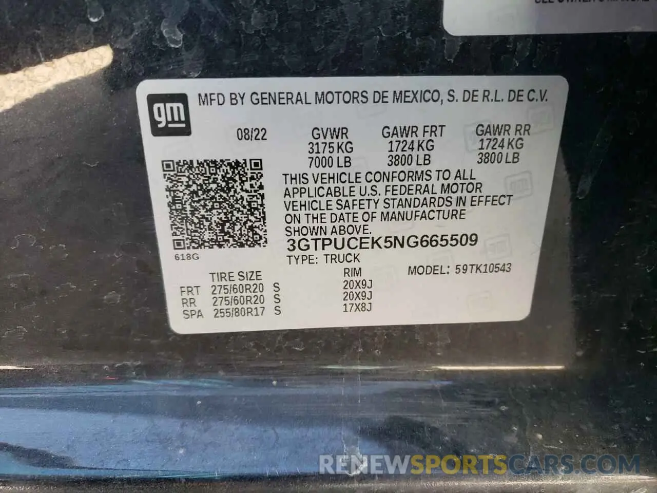 13 Photograph of a damaged car 3GTPUCEK5NG665509 GMC SIERRA 2022