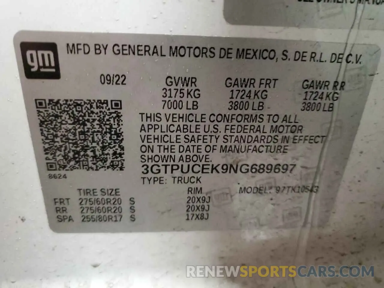 12 Photograph of a damaged car 3GTPUCEK9NG689697 GMC SIERRA 2022