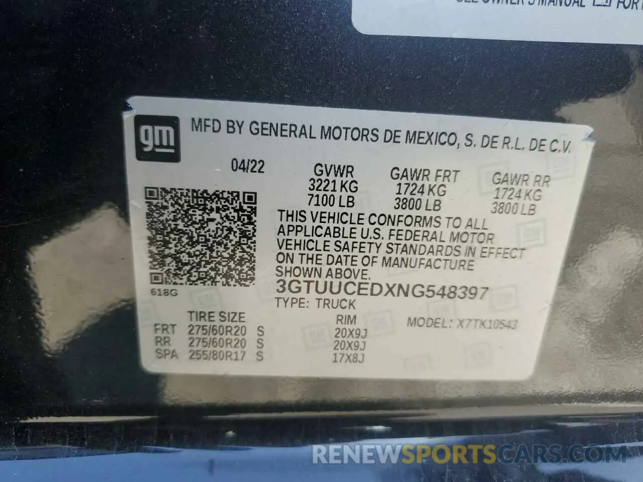 14 Photograph of a damaged car 3GTUUCEDXNG548397 GMC SIERRA 2022