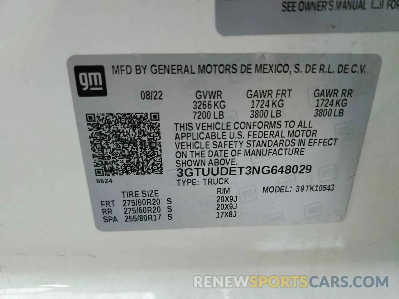 13 Photograph of a damaged car 3GTUUDET3NG648029 GMC SIERRA 2022