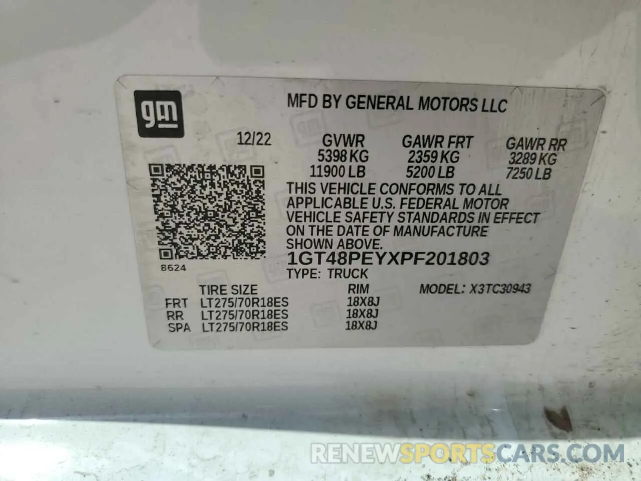 12 Photograph of a damaged car 1GT48PEYXPF201803 GMC SIERRA 2023