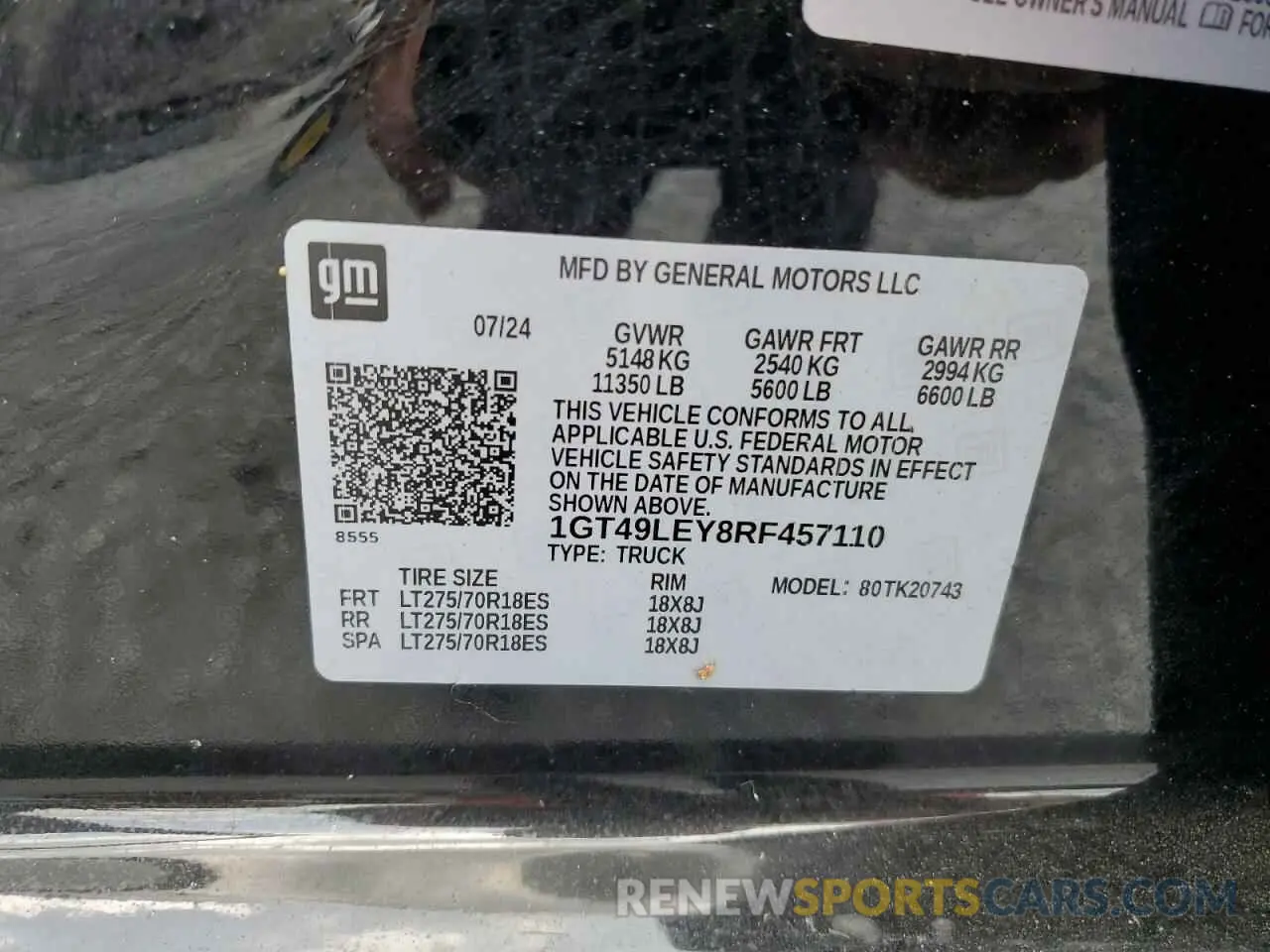13 Photograph of a damaged car 1GT49LEY8RF457110 GMC SIERRA 2024
