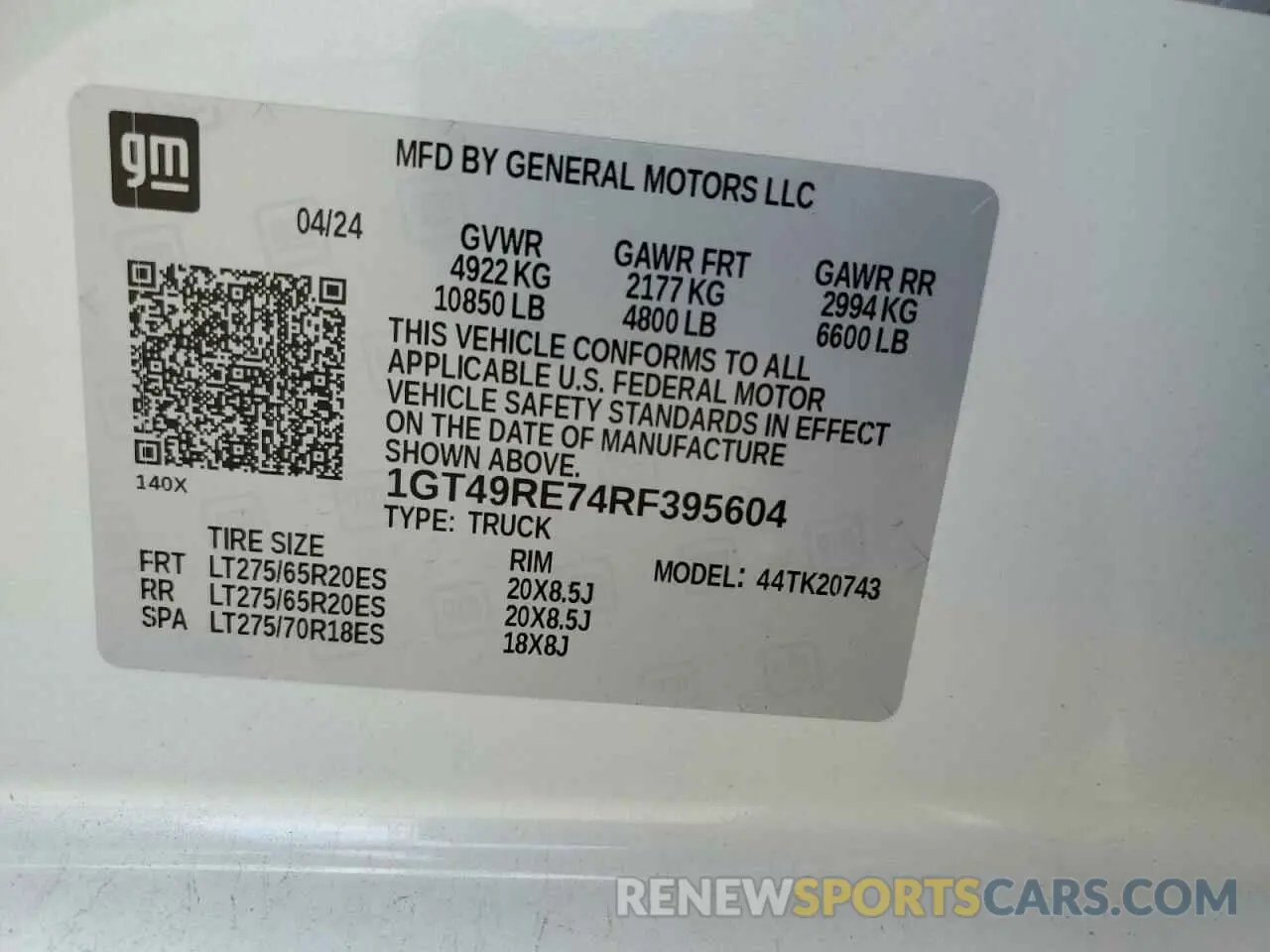 13 Photograph of a damaged car 1GT49RE74RF395604 GMC SIERRA 2024