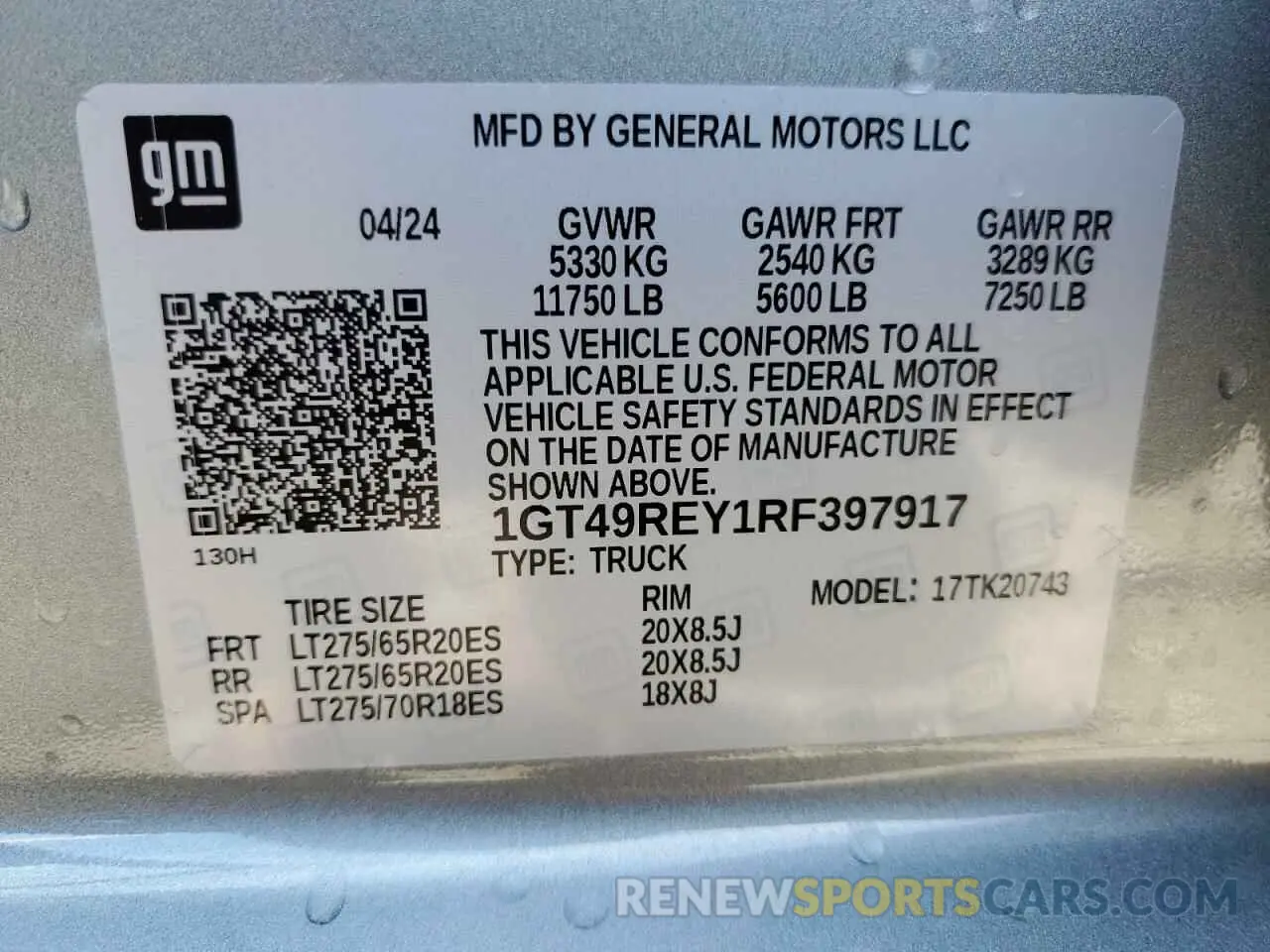 12 Photograph of a damaged car 1GT49REY1RF397917 GMC SIERRA 2024