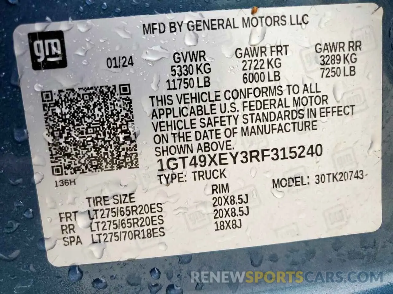 12 Photograph of a damaged car 1GT49XEY3RF315240 GMC SIERRA 2024