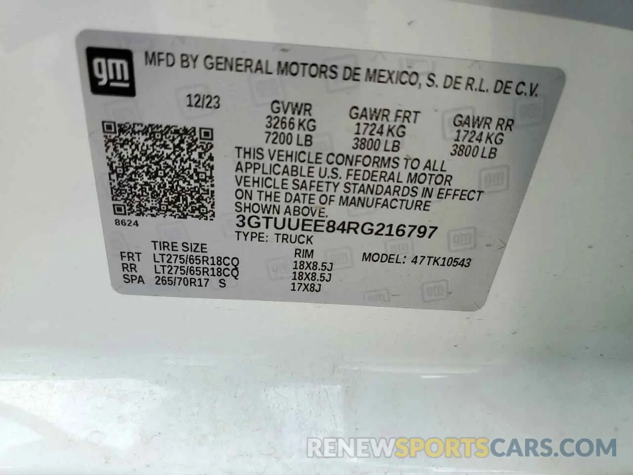 12 Photograph of a damaged car 3GTUUEE84RG216797 GMC SIERRA 2024