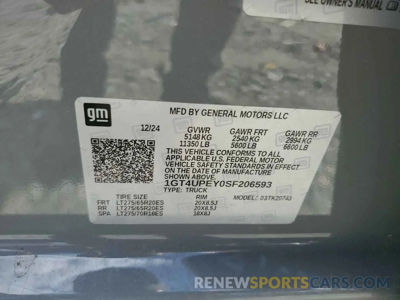12 Photograph of a damaged car 1GT4UPEY0SF206593 GMC SIERRA 2025