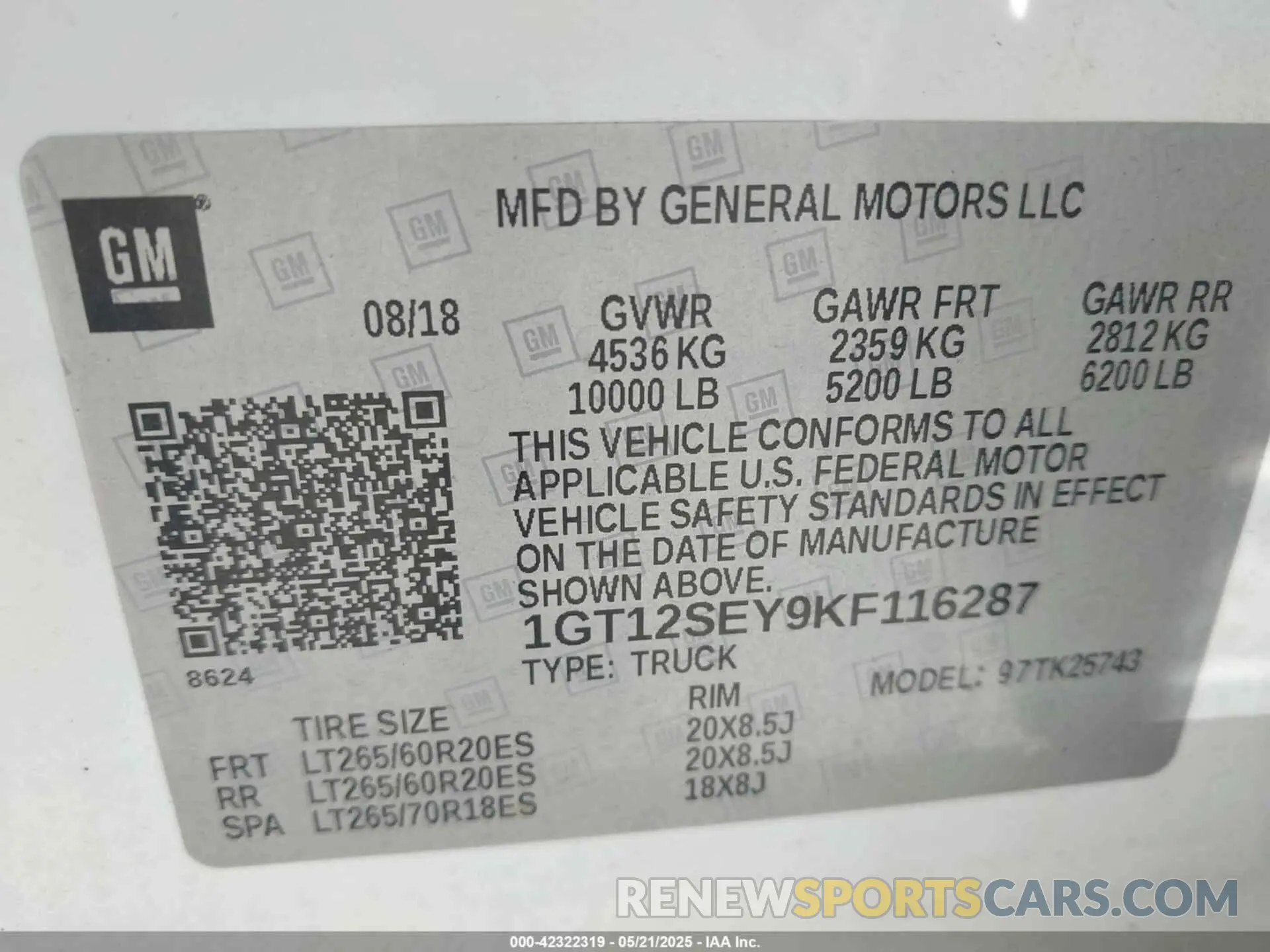 9 Photograph of a damaged car 1GT12SEY9KF116287 GMC SIERRA 2500HD 2019