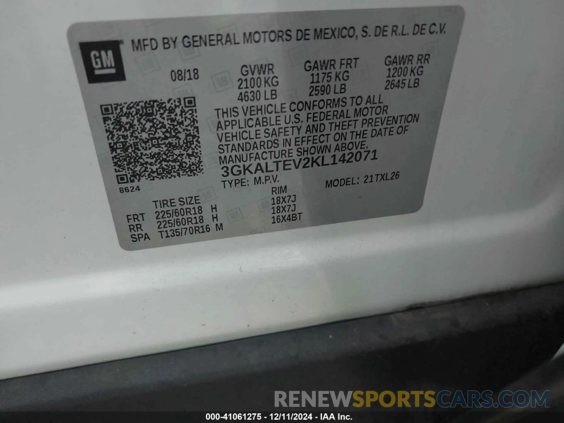 9 Photograph of a damaged car 3GKALTEV2KL142071 GMC TERRAIN 2019