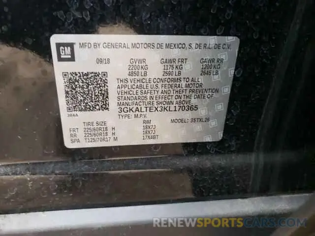 10 Photograph of a damaged car 3GKALTEX3KL170365 GMC TERRAIN 2019