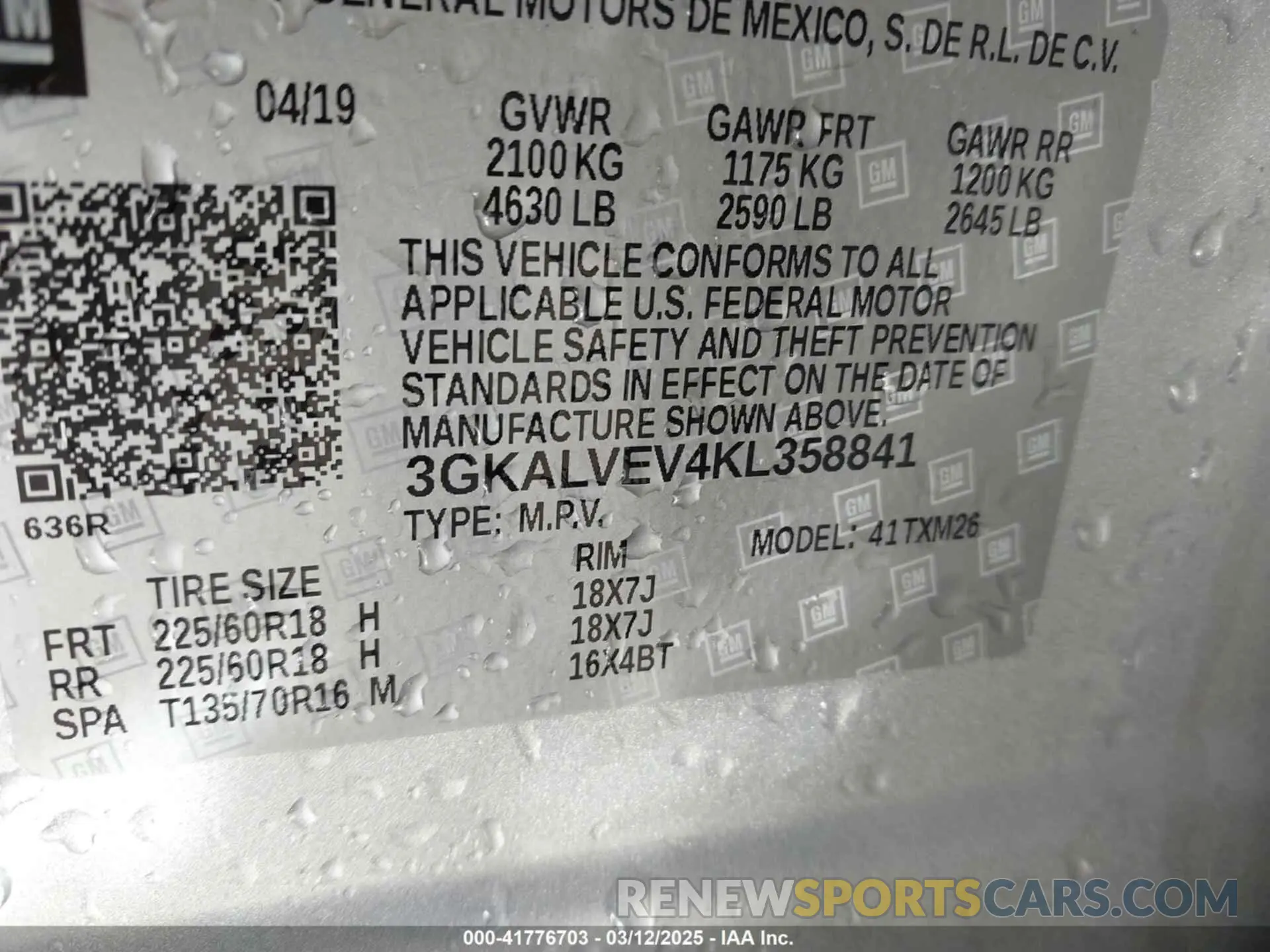 9 Photograph of a damaged car 3GKALVEV4KL358841 GMC TERRAIN 2019