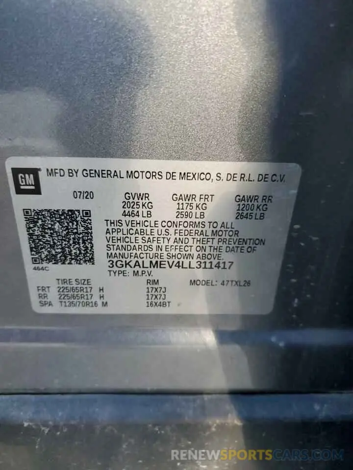 13 Photograph of a damaged car 3GKALMEV4LL311417 GMC TERRAIN 2020