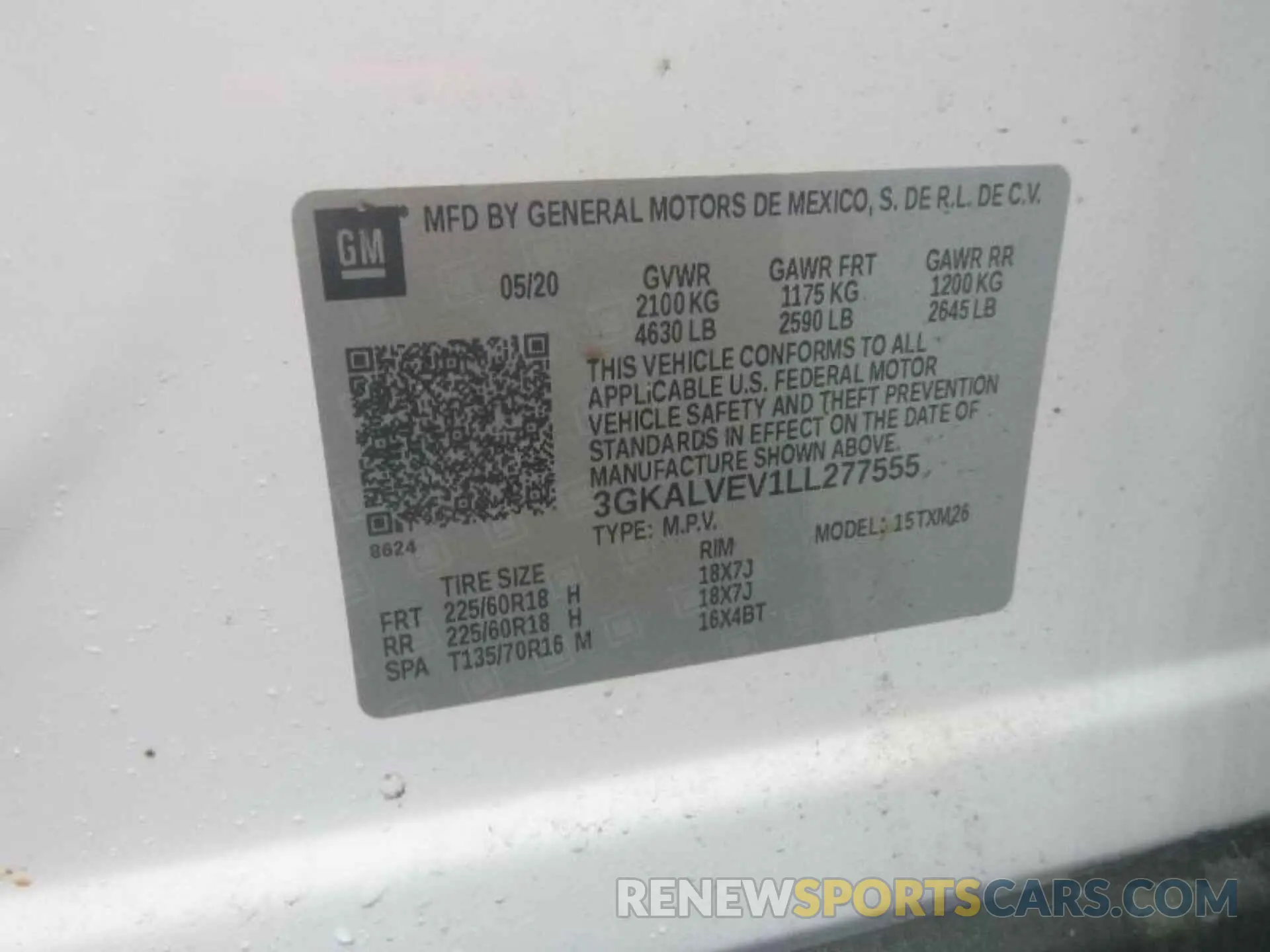 1 Photograph of a damaged car 3GKALVEV1LL277555 GMC TERRAIN 2020