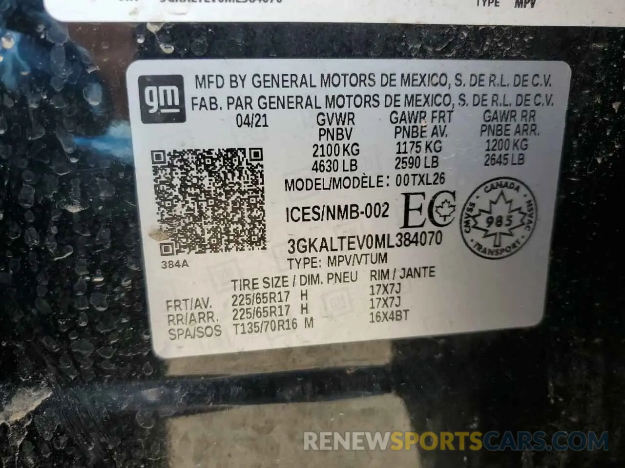 13 Photograph of a damaged car 3GKALTEV0ML384070 GMC TERRAIN 2021