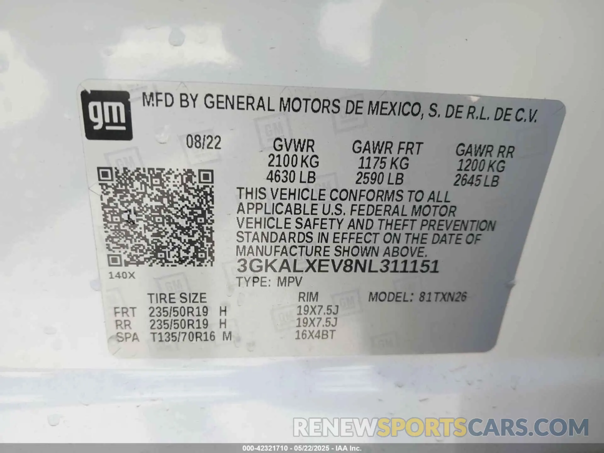 9 Photograph of a damaged car 3GKALXEV8NL311151 GMC TERRAIN 2022