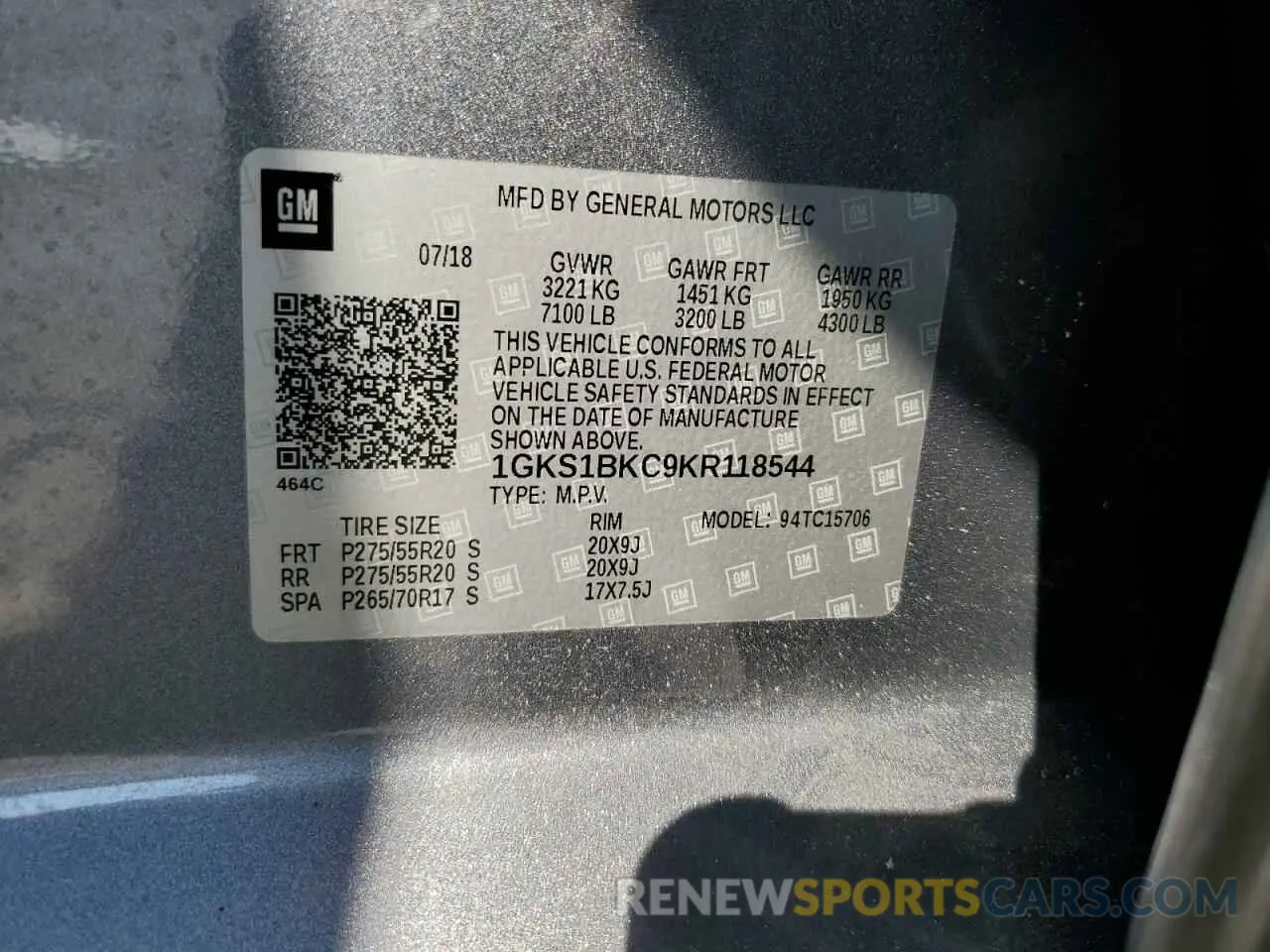 14 Photograph of a damaged car 1GKS1BKC9KR118544 GMC YUKON 2019