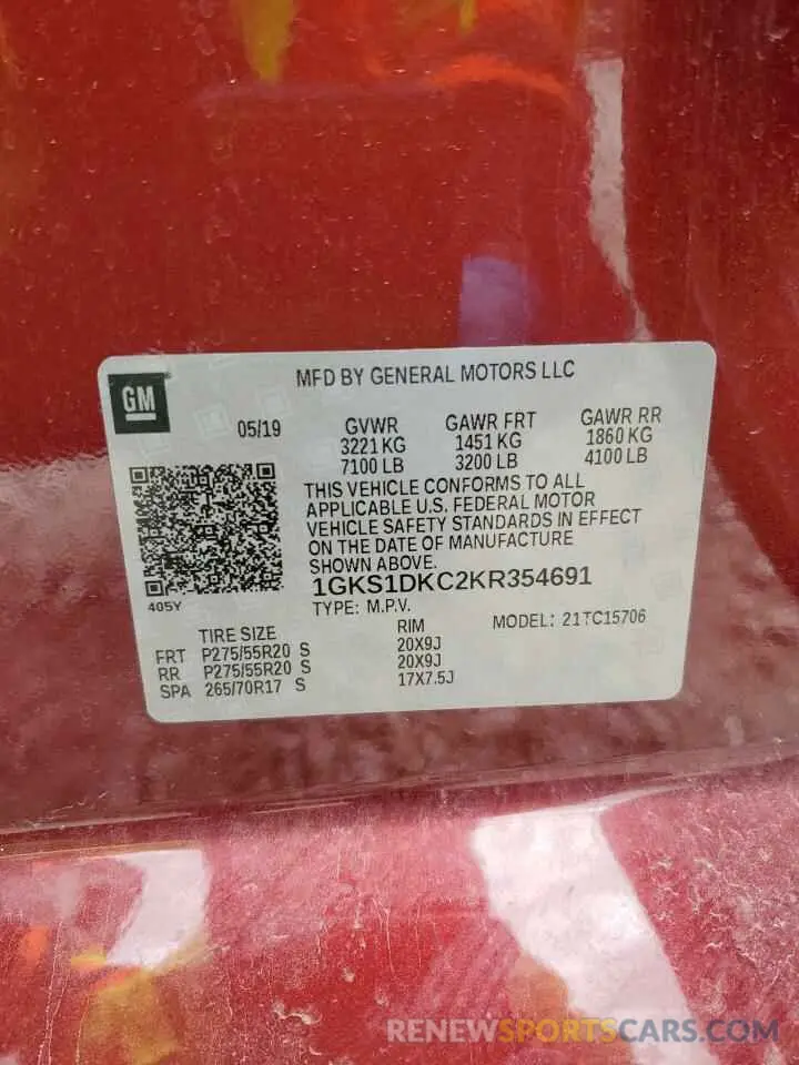 15 Photograph of a damaged car 1GKS1DKC2KR354691 GMC YUKON 2019