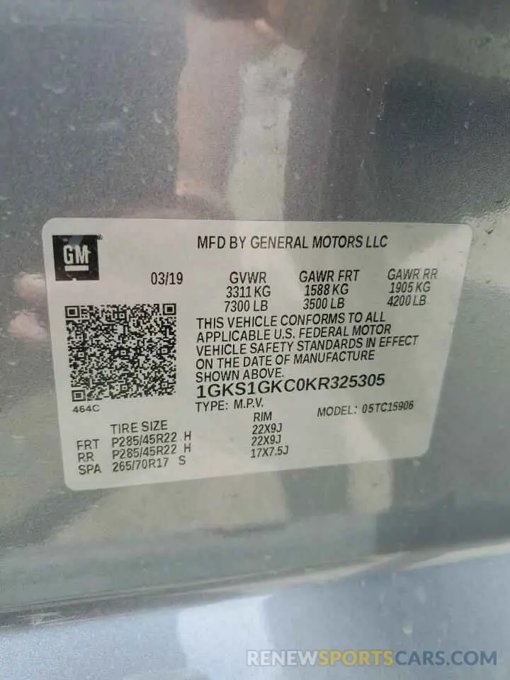 13 Photograph of a damaged car 1GKS1GKC0KR325305 GMC YUKON 2019