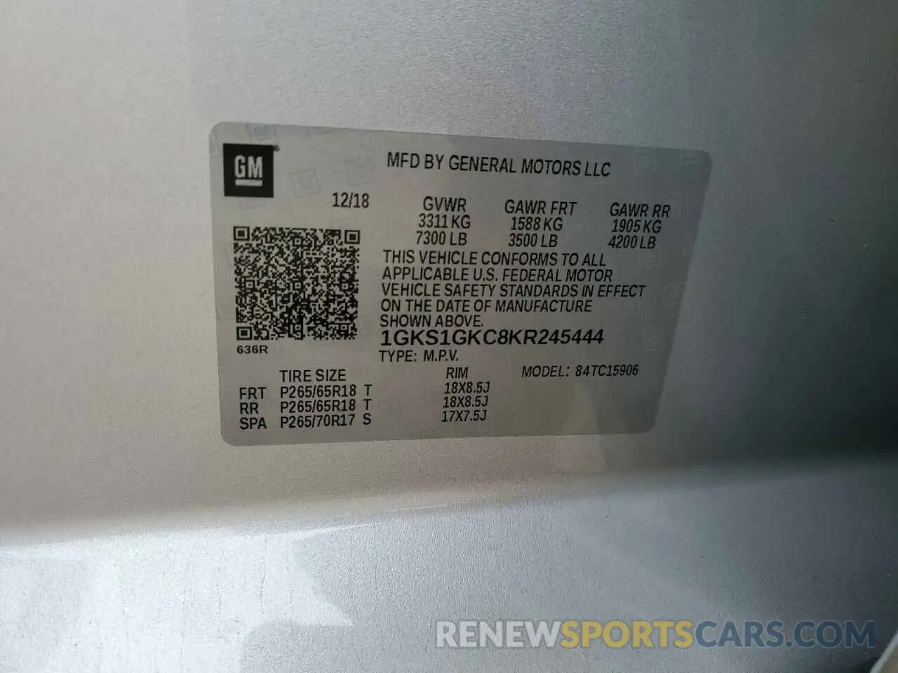 13 Photograph of a damaged car 1GKS1GKC8KR245444 GMC YUKON 2019