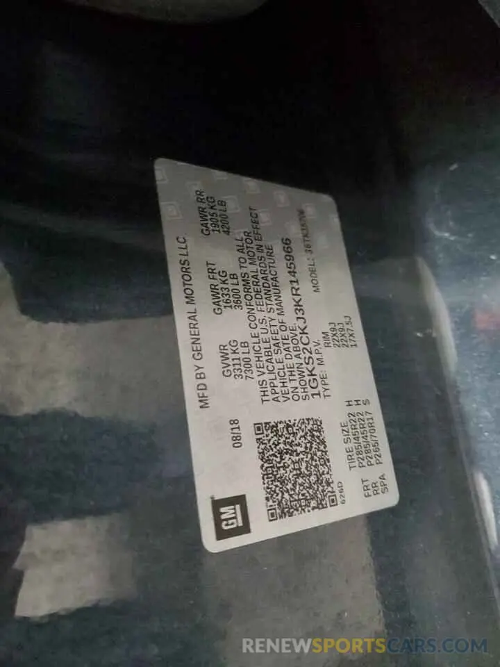 14 Photograph of a damaged car 1GKS2CKJ3KR145966 GMC YUKON 2019