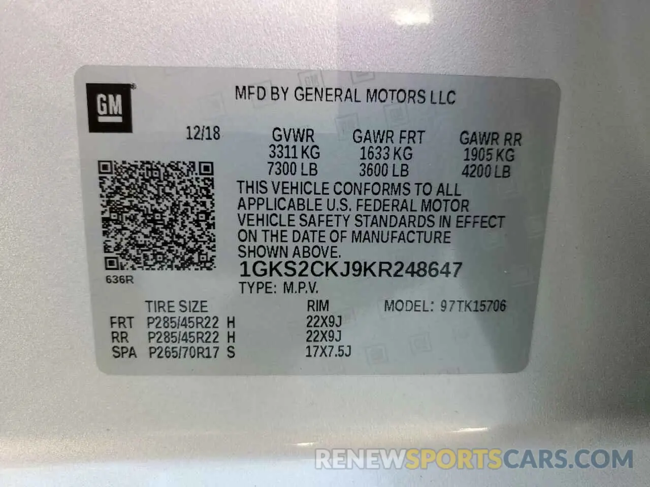 14 Photograph of a damaged car 1GKS2CKJ9KR248647 GMC YUKON 2019