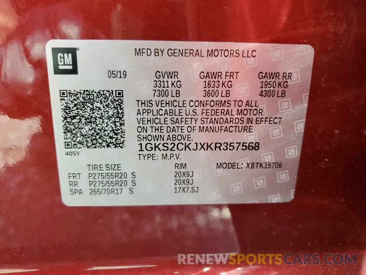 13 Photograph of a damaged car 1GKS2CKJXKR357568 GMC YUKON 2019