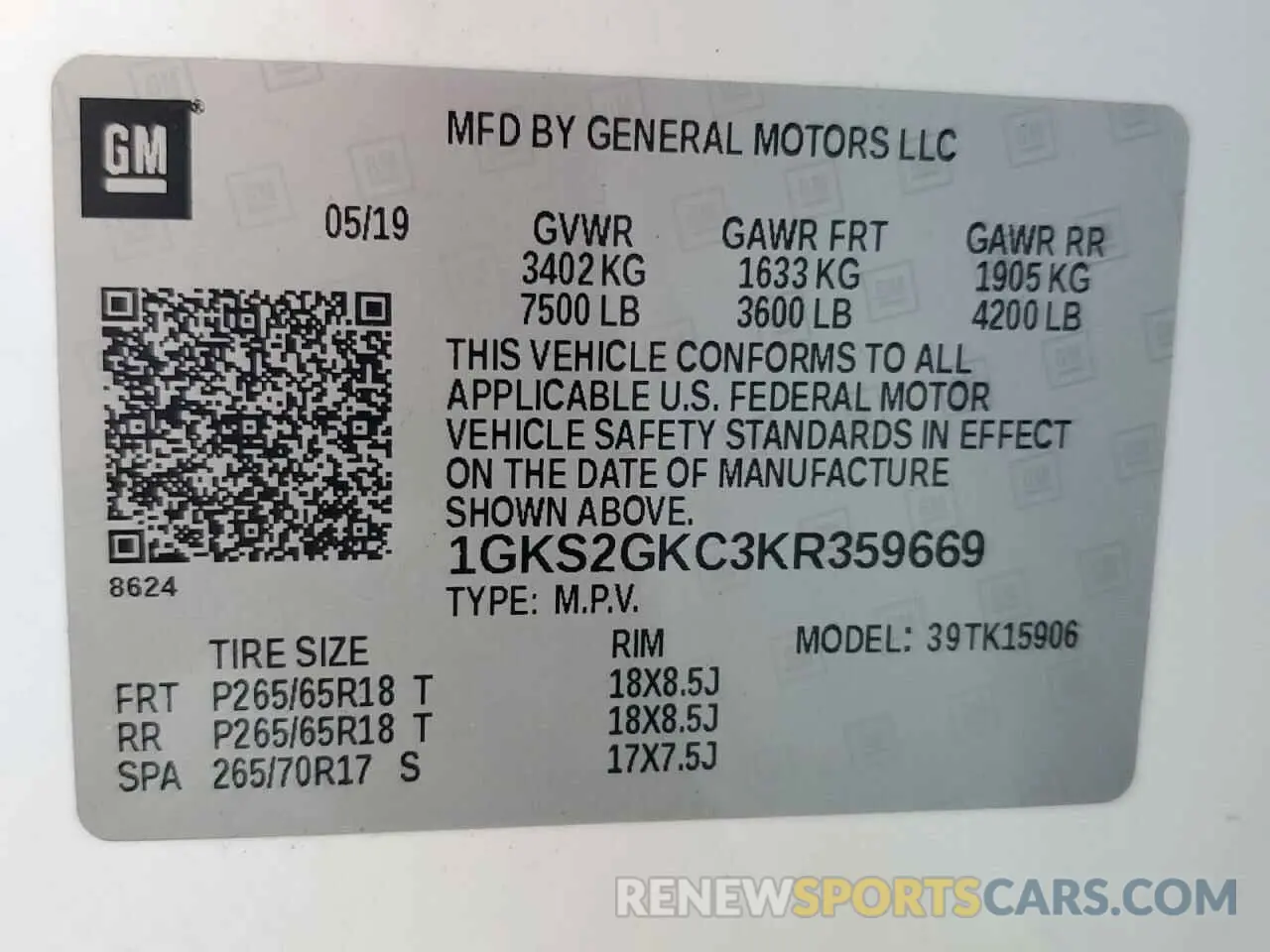 14 Photograph of a damaged car 1GKS2GKC3KR359669 GMC YUKON 2019