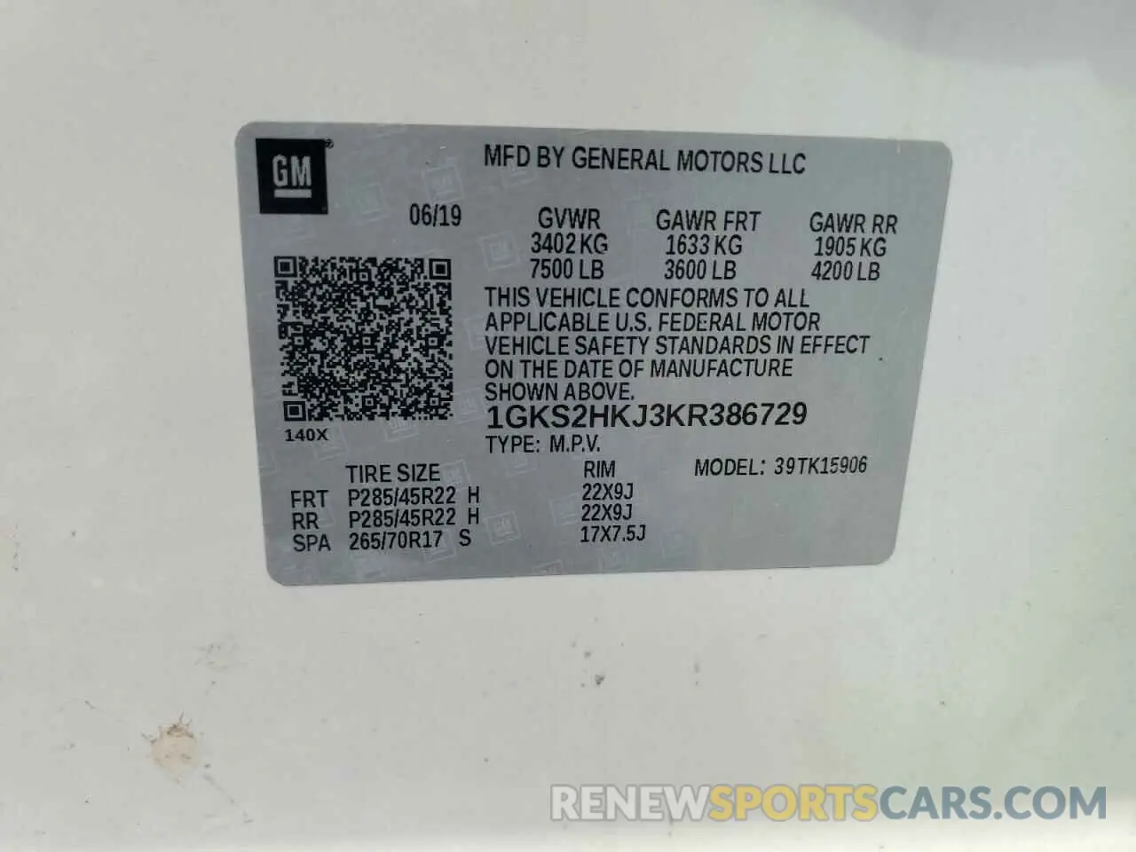 13 Photograph of a damaged car 1GKS2HKJ3KR386729 GMC YUKON 2019