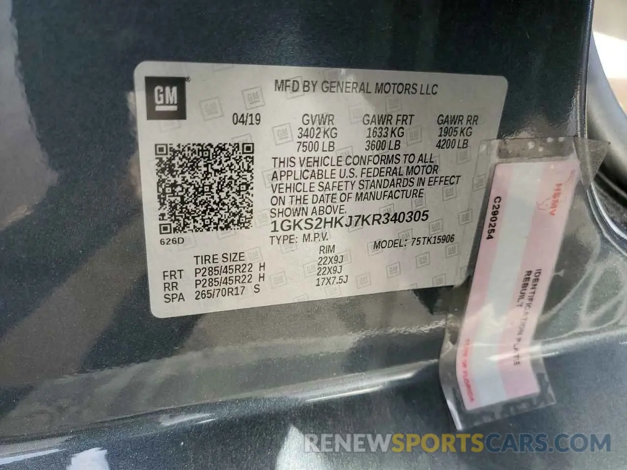 14 Photograph of a damaged car 1GKS2HKJ7KR340305 GMC YUKON 2019