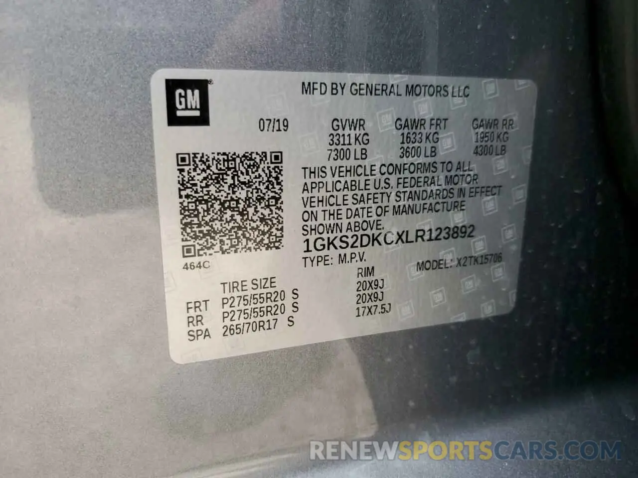 13 Photograph of a damaged car 1GKS2DKCXLR123892 GMC YUKON 2020