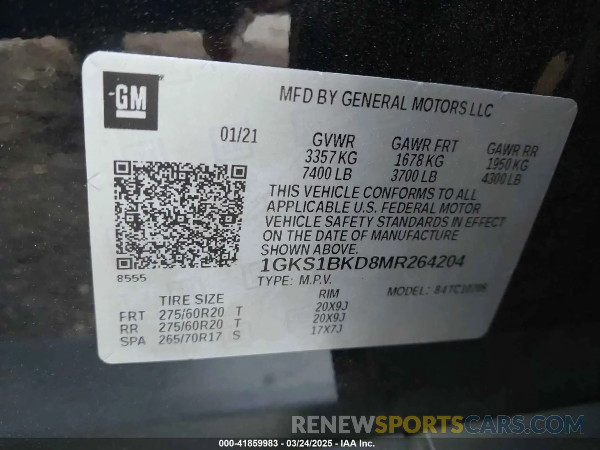 9 Photograph of a damaged car 1GKS1BKD8MR264204 GMC YUKON 2021
