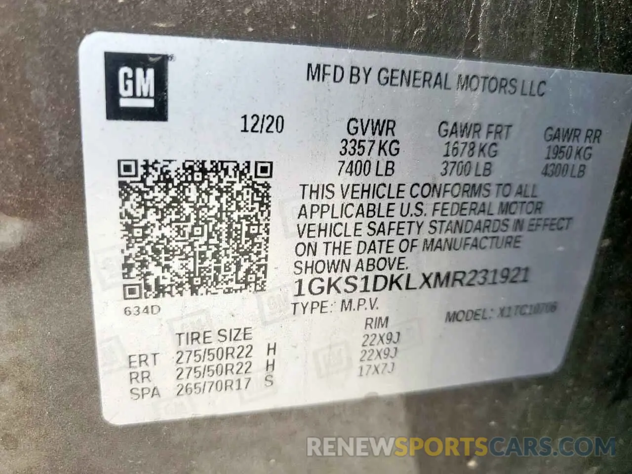 14 Photograph of a damaged car 1GKS1DKLXMR231921 GMC YUKON 2021