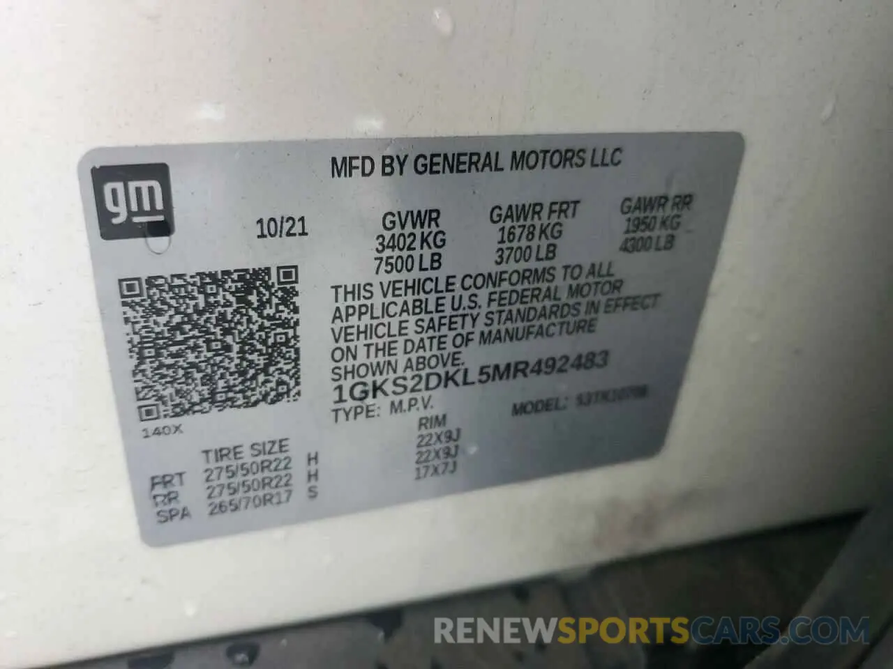 13 Photograph of a damaged car 1GKS2DKL5MR492483 GMC YUKON 2021