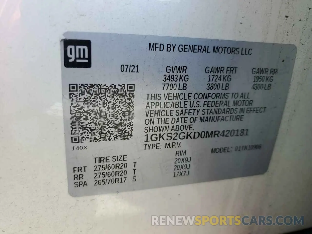 14 Photograph of a damaged car 1GKS2GKD0MR420181 GMC YUKON 2021