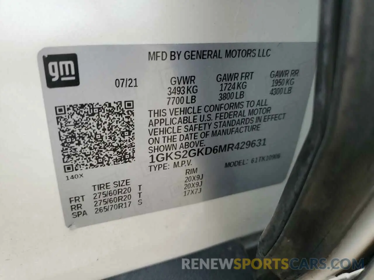14 Photograph of a damaged car 1GKS2GKD6MR429631 GMC YUKON 2021