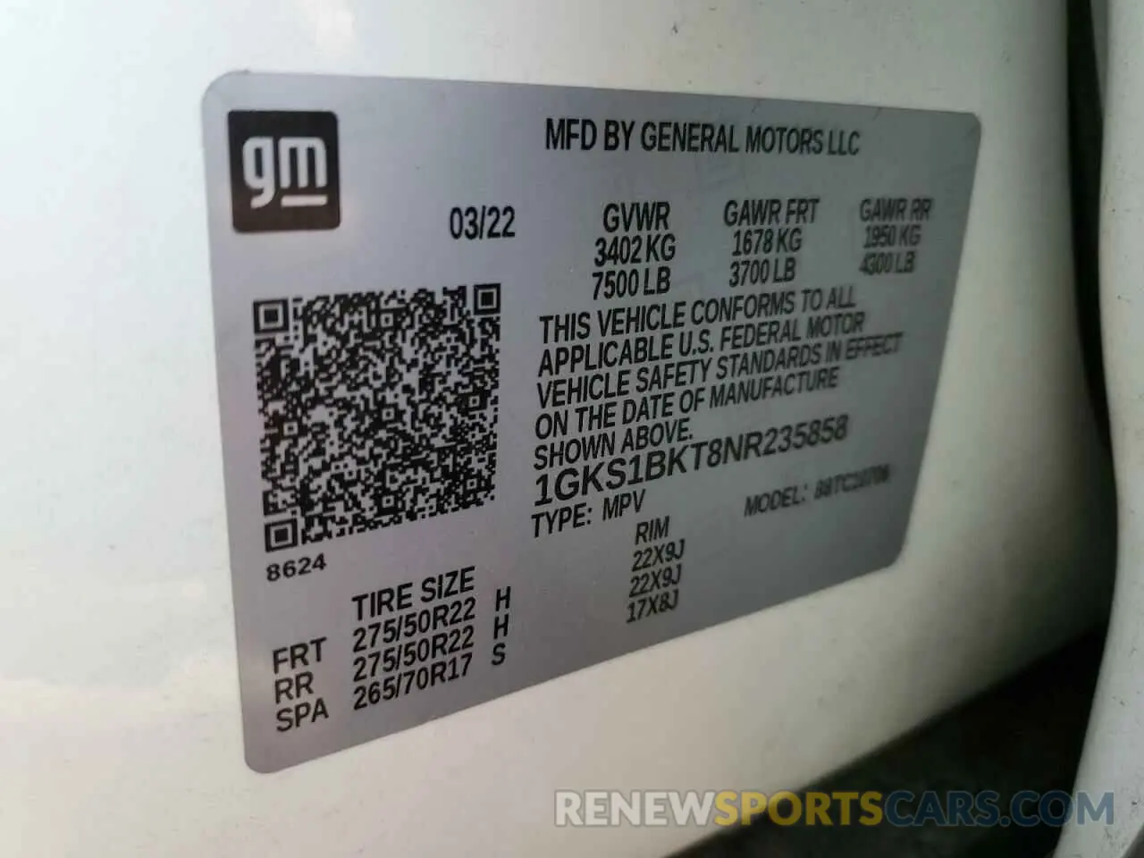 13 Photograph of a damaged car 1GKS1BKT8NR235858 GMC YUKON 2022