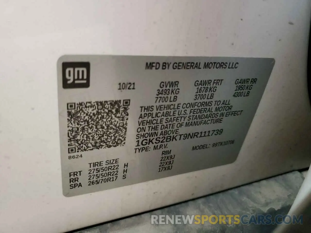 13 Photograph of a damaged car 1GKS2BKT9NR111739 GMC YUKON 2022