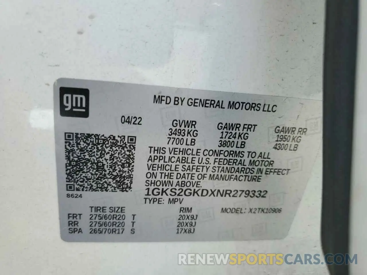 16 Photograph of a damaged car 1GKS2GKDXNR279332 GMC YUKON 2022
