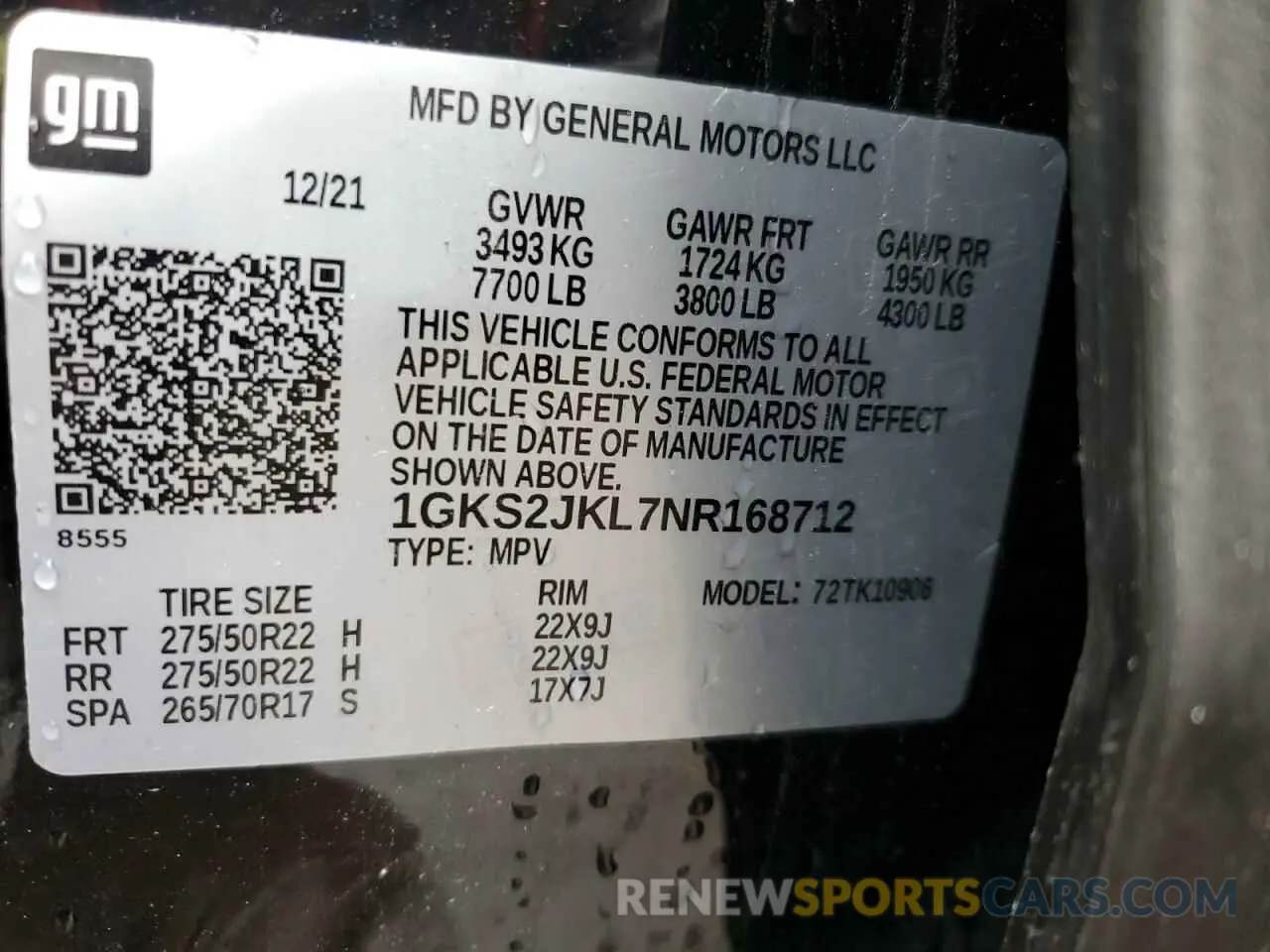 13 Photograph of a damaged car 1GKS2JKL7NR168712 GMC YUKON 2022