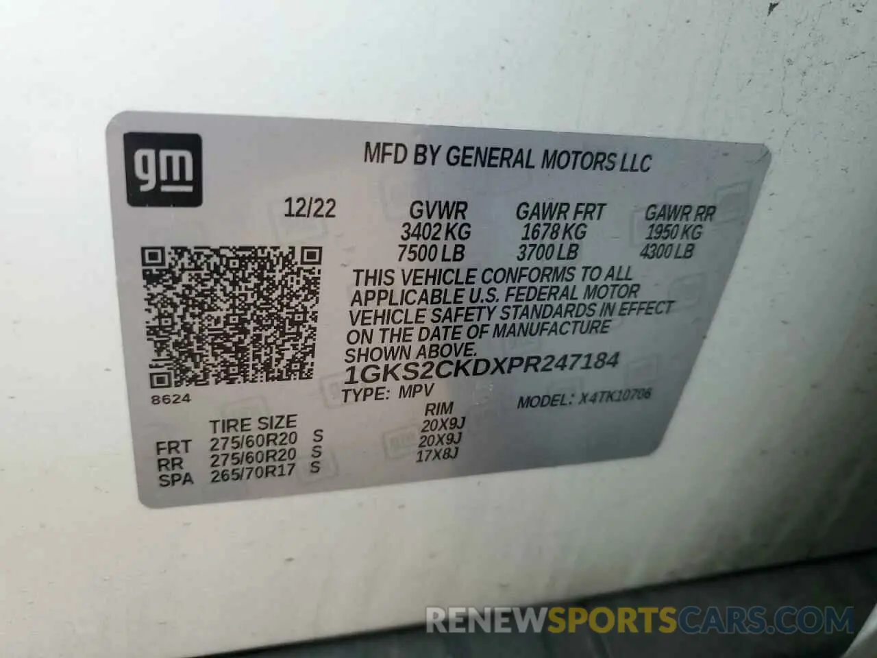15 Photograph of a damaged car 1GKS2CKDXPR247184 GMC YUKON 2023