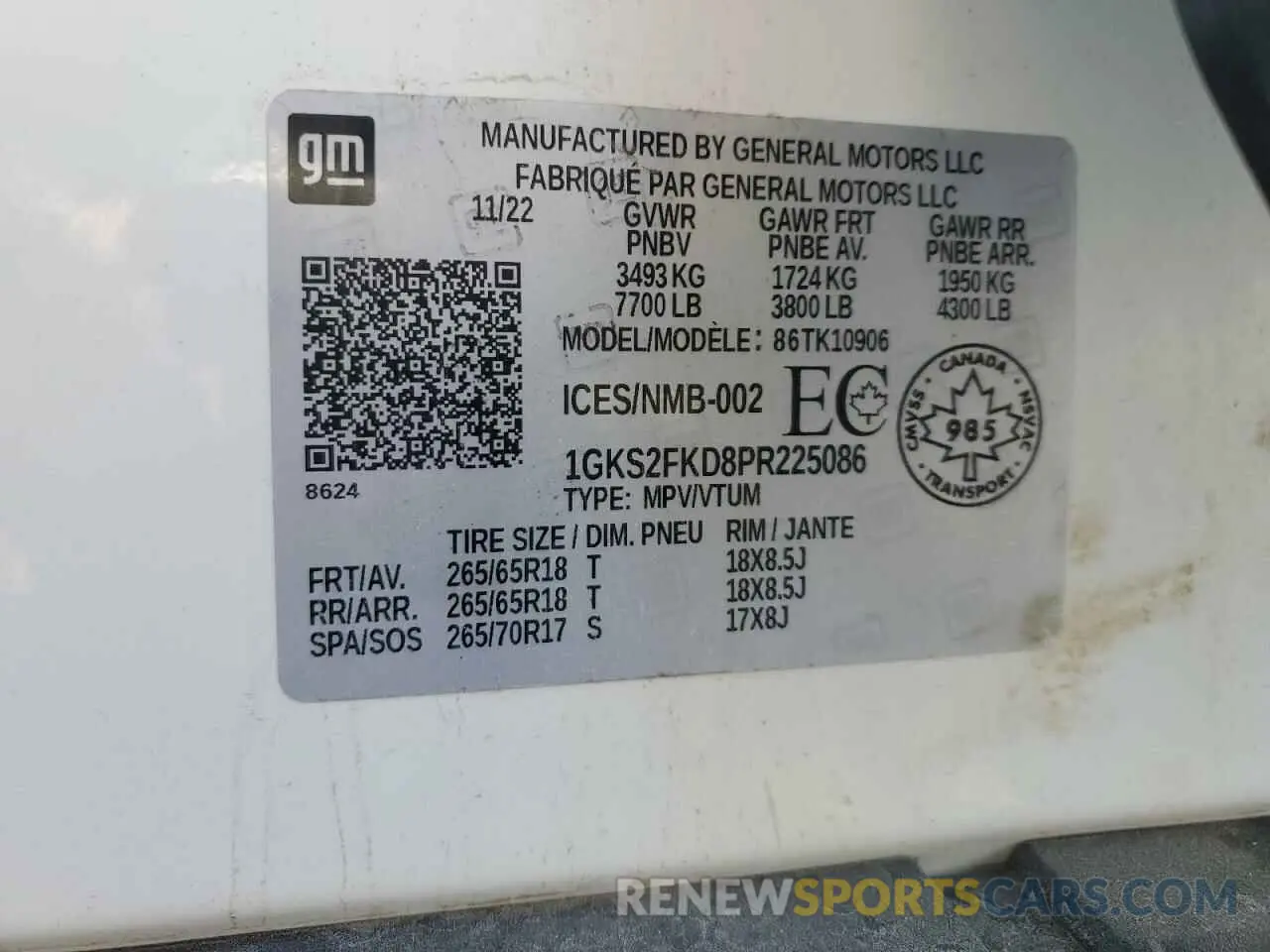13 Photograph of a damaged car 1GKS2FKD8PR225086 GMC YUKON 2023