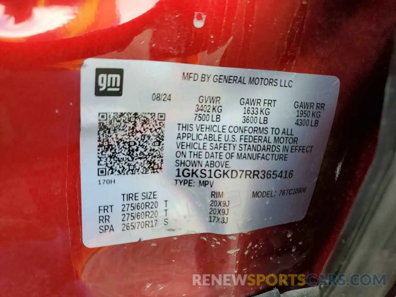 13 Photograph of a damaged car 1GKS1GKD7RR365416 GMC YUKON 2024