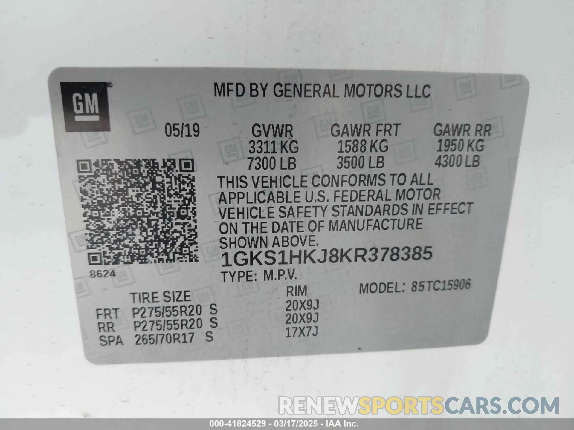 9 Photograph of a damaged car 1GKS1HKJ8KR378385 GMC YUKON XL 2019