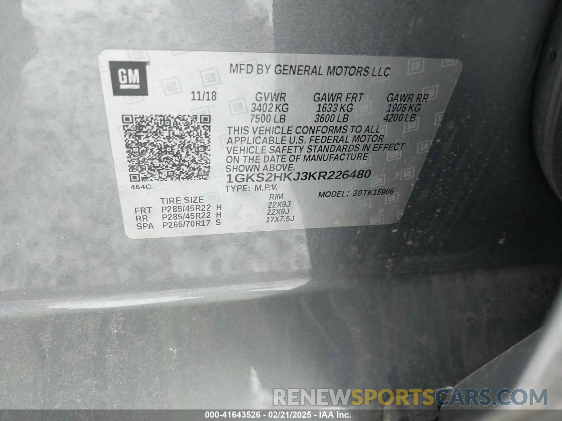 9 Photograph of a damaged car 1GKS2HKJ3KR226480 GMC YUKON XL 2019